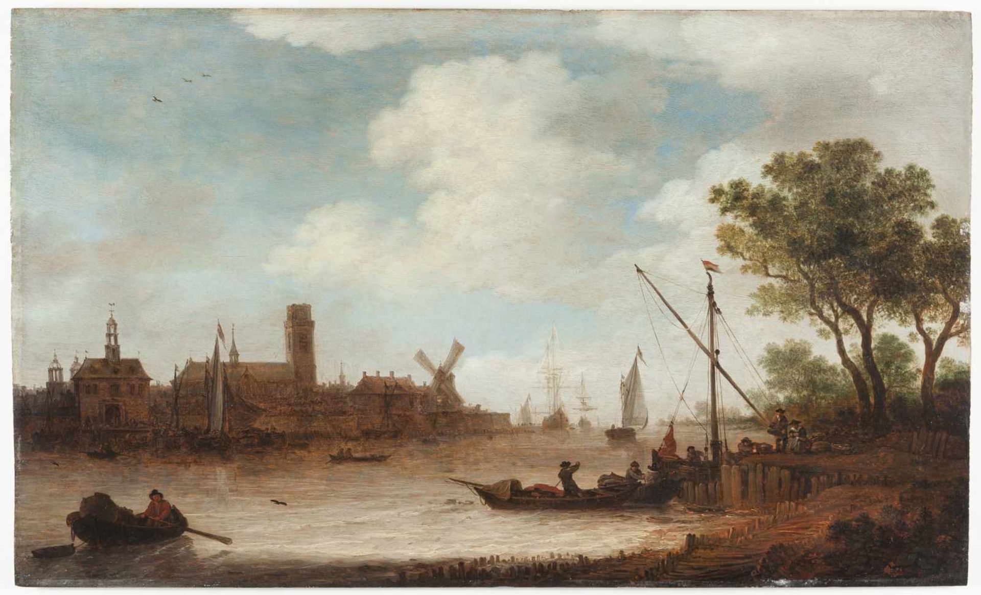 Jan van Goyen (Umkreis) Blick auf eine holländische Stadt am Ufer eines Flusses Öl auf Holz. (17. - Bild 2 aus 3
