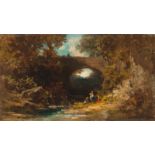 Carl Spitzweg Landschaft mit Brücke Öl auf Holz. (Um 1860). 12,3 x 21,9 cm. Auf der Rückseite mit