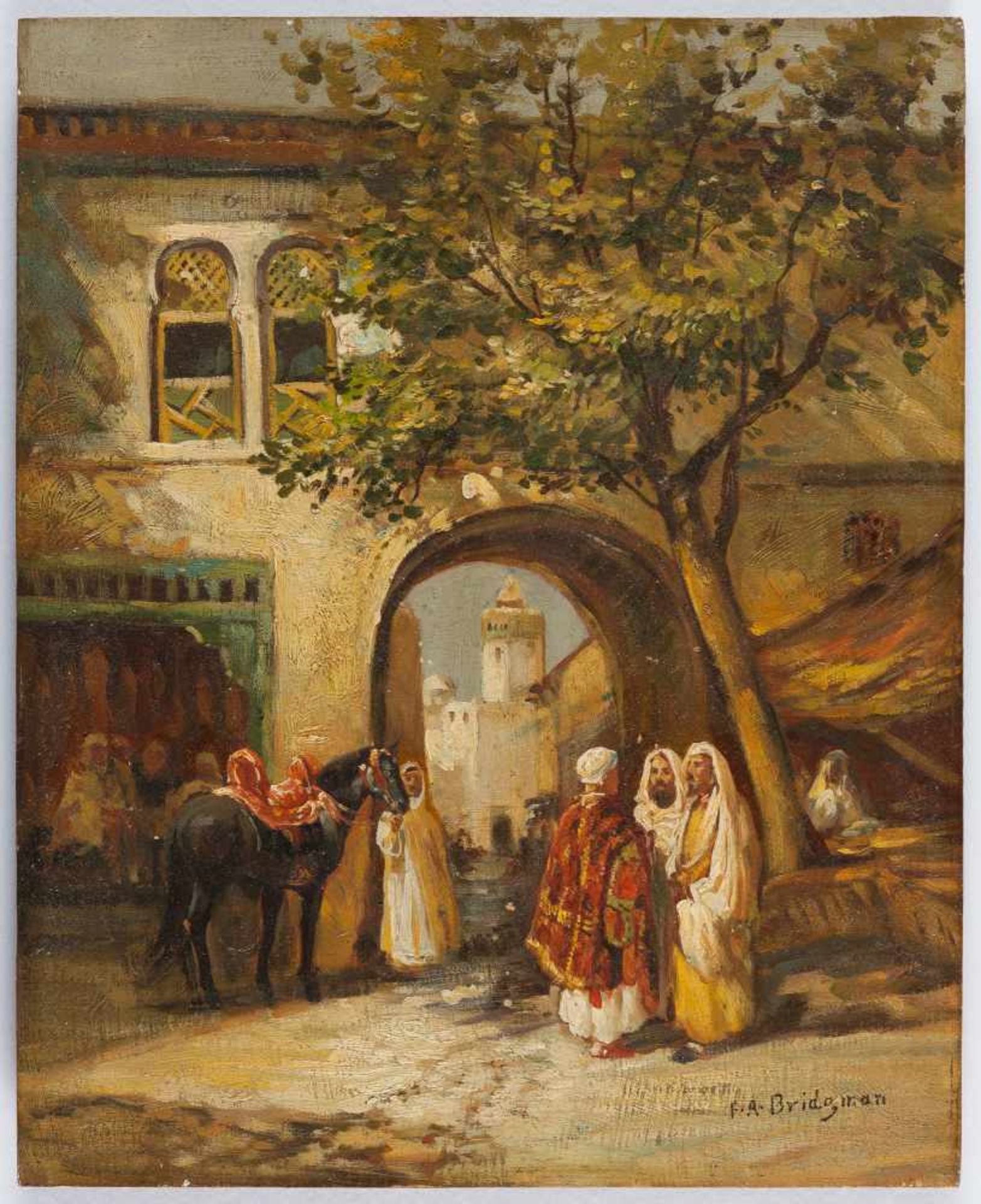 Frederick Arthur Bridgman Araber in einem Hof Öl auf Holz. 28 x 22,5 cm. Signiert unten rechts. - Image 2 of 3