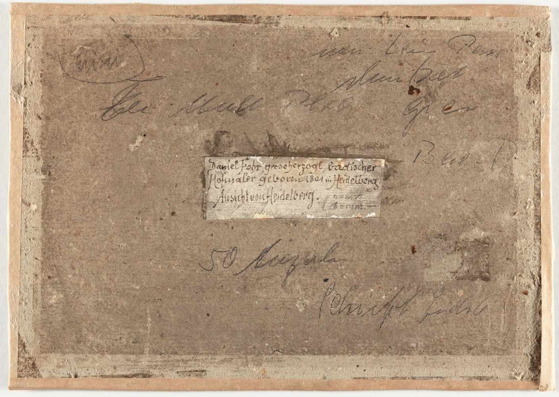 Daniel Fohr Blick auf das Heidelberger Schloss Öl auf Papier, auf Karton aufgezogen. 1840. 20 x 28,5 - Bild 3 aus 3