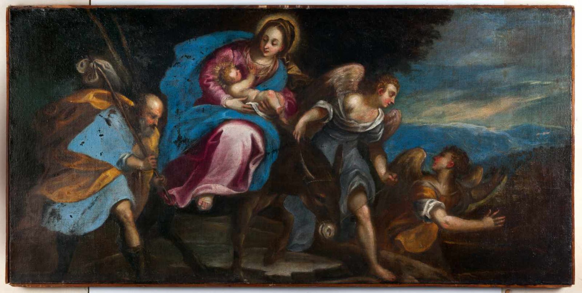 Venezianisch Flucht nach Ägypten Öl auf Leinwand. (Um 1600). 66,5 x 134 cm. Als Anregung für das - Image 2 of 3