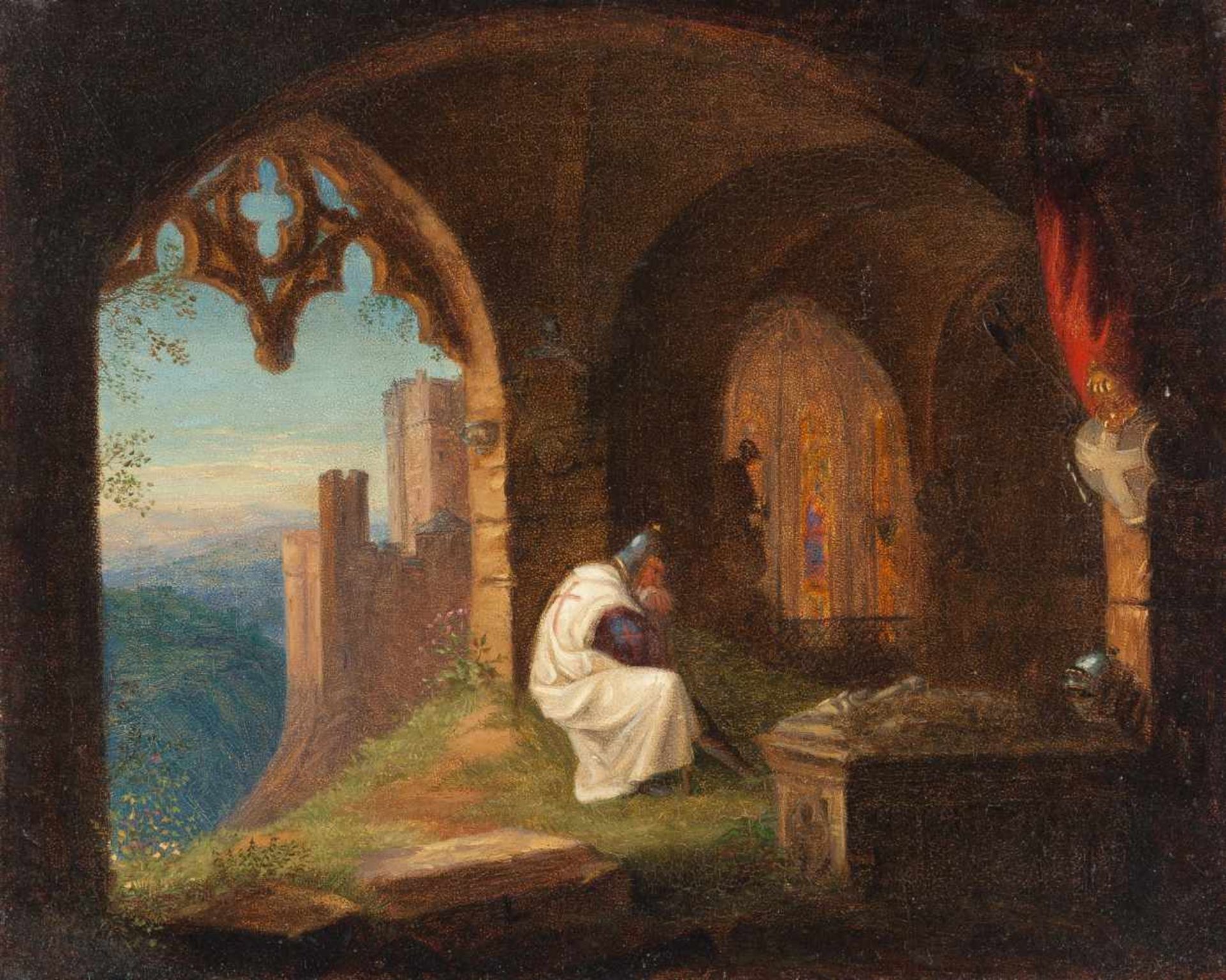 Caspar Johann Nepomuk Scheuren Studie zu „Die Vätergruft“ Öl auf Leinwand. (Vor 1831). 25,5 x 31,5