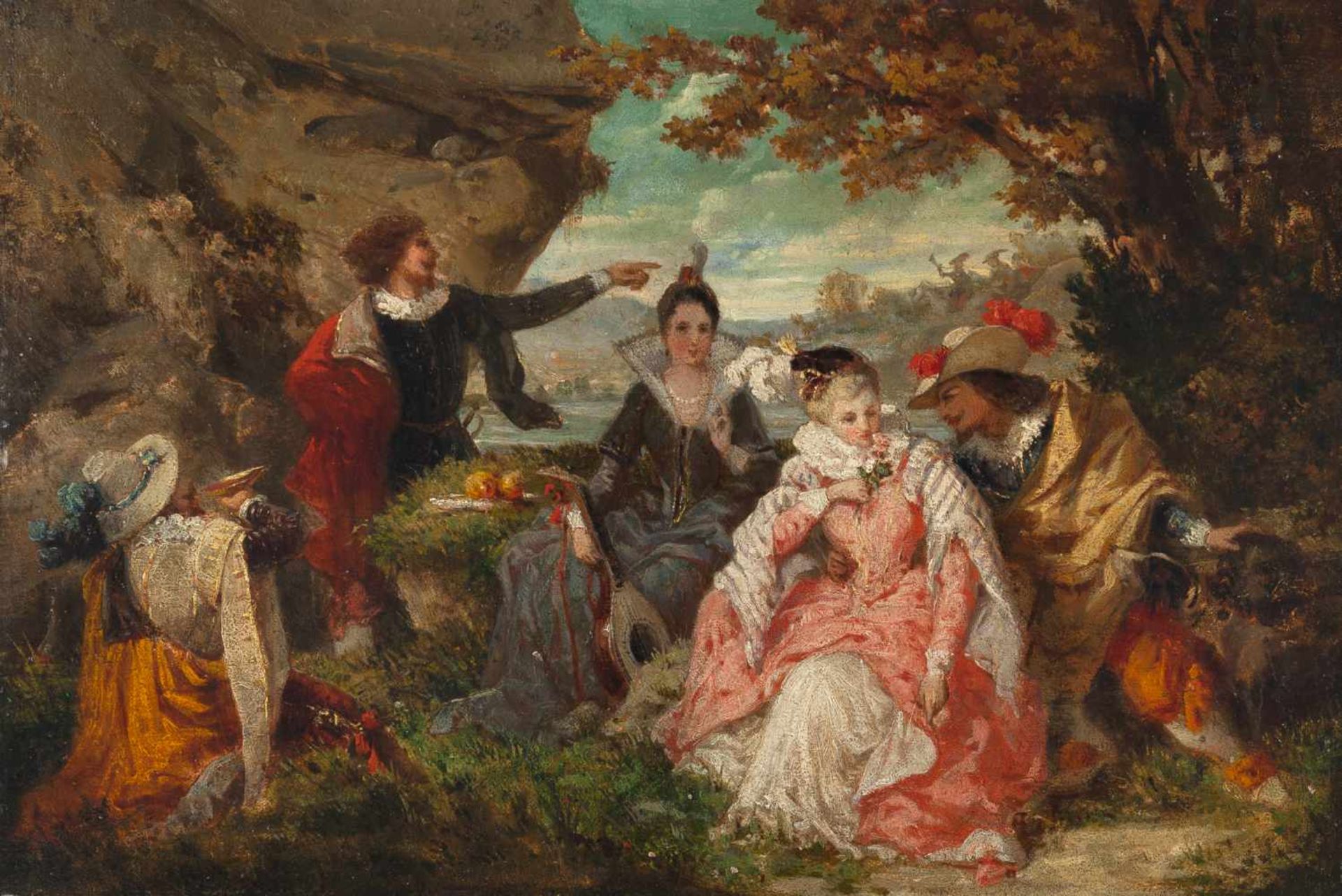 Narcisse Diaz de la Peña Fête champêtre Öl auf Holz. 30,3 x 44,8 cm. Narcisse Diaz de la Peña Fête