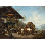 Heinrich Bürkel Wirtshaus im Gebirge Öl auf Holz. 1827. 35 x 48 cm. Signiert und datiert unten