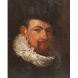 Frans Hals (Nachfolge) Porträt eines Mannes mit Mühlsteinkragen Öl auf Holz. (17./18. Jh.). 42 x