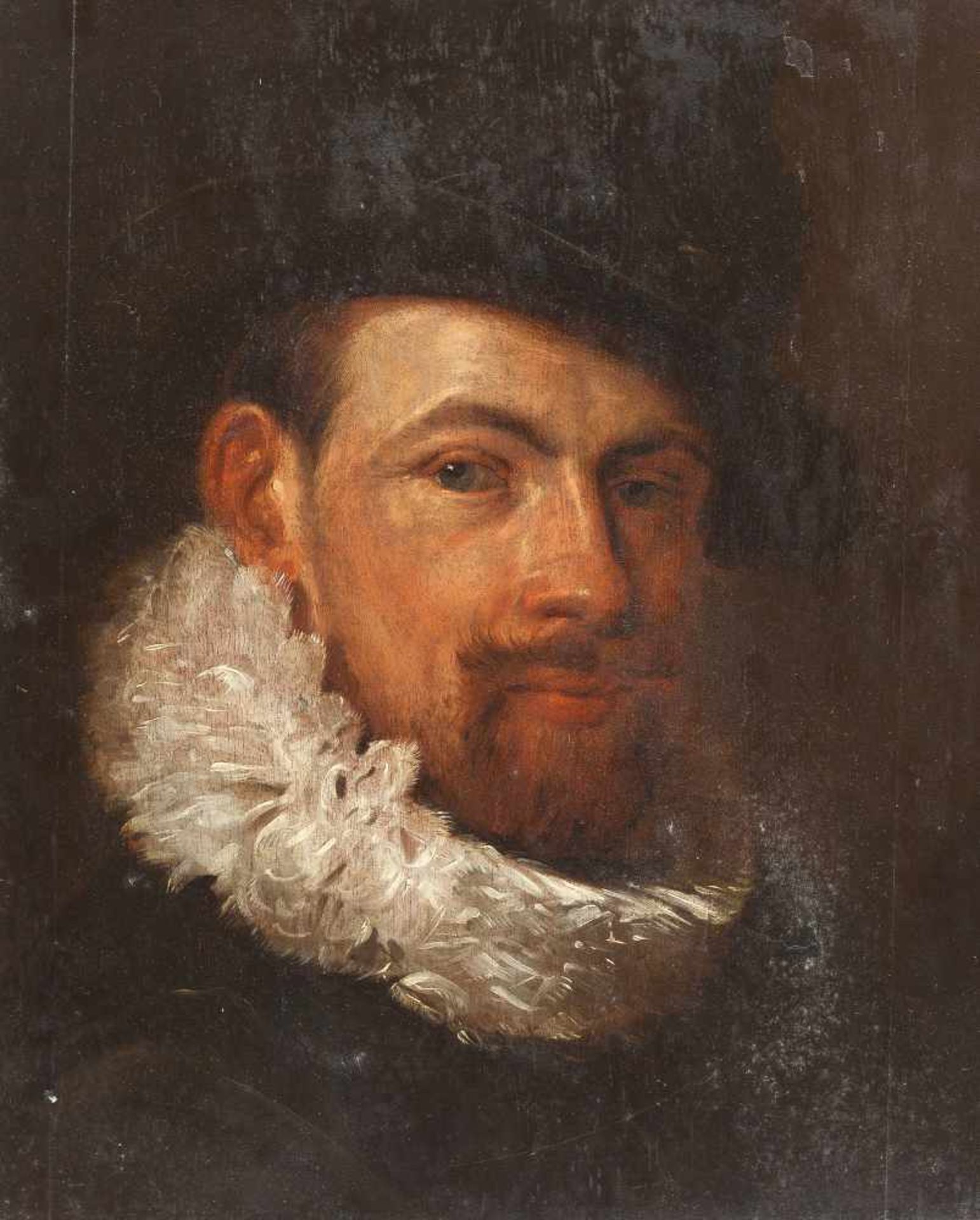 Frans Hals (Nachfolge) Porträt eines Mannes mit Mühlsteinkragen Öl auf Holz. (17./18. Jh.). 42 x