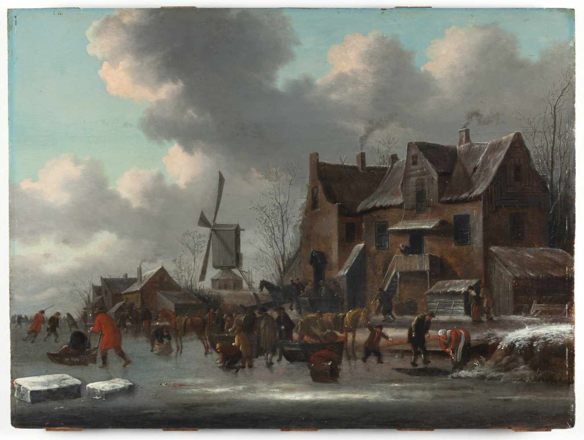 Thomas Heeremans Winterlandschaft mit Schlittschuhläufern auf einem Kanal Öl auf Holz, - Bild 2 aus 3