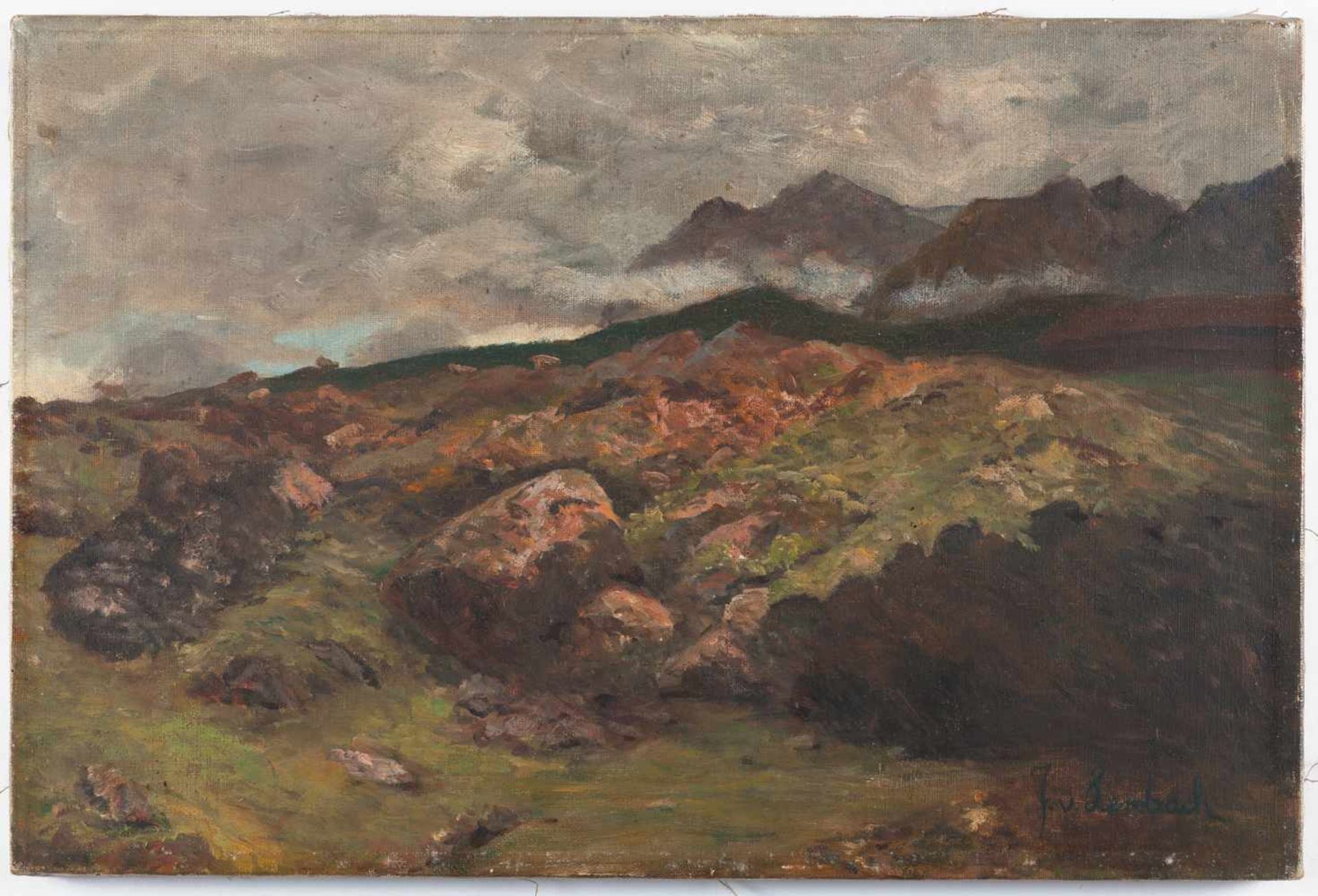 Franz von Lenbach (Zugeschrieben) Im Gebirge Öl auf Leinwand. 32 x 48 cm. Signiert (?) unten rechts. - Image 2 of 3