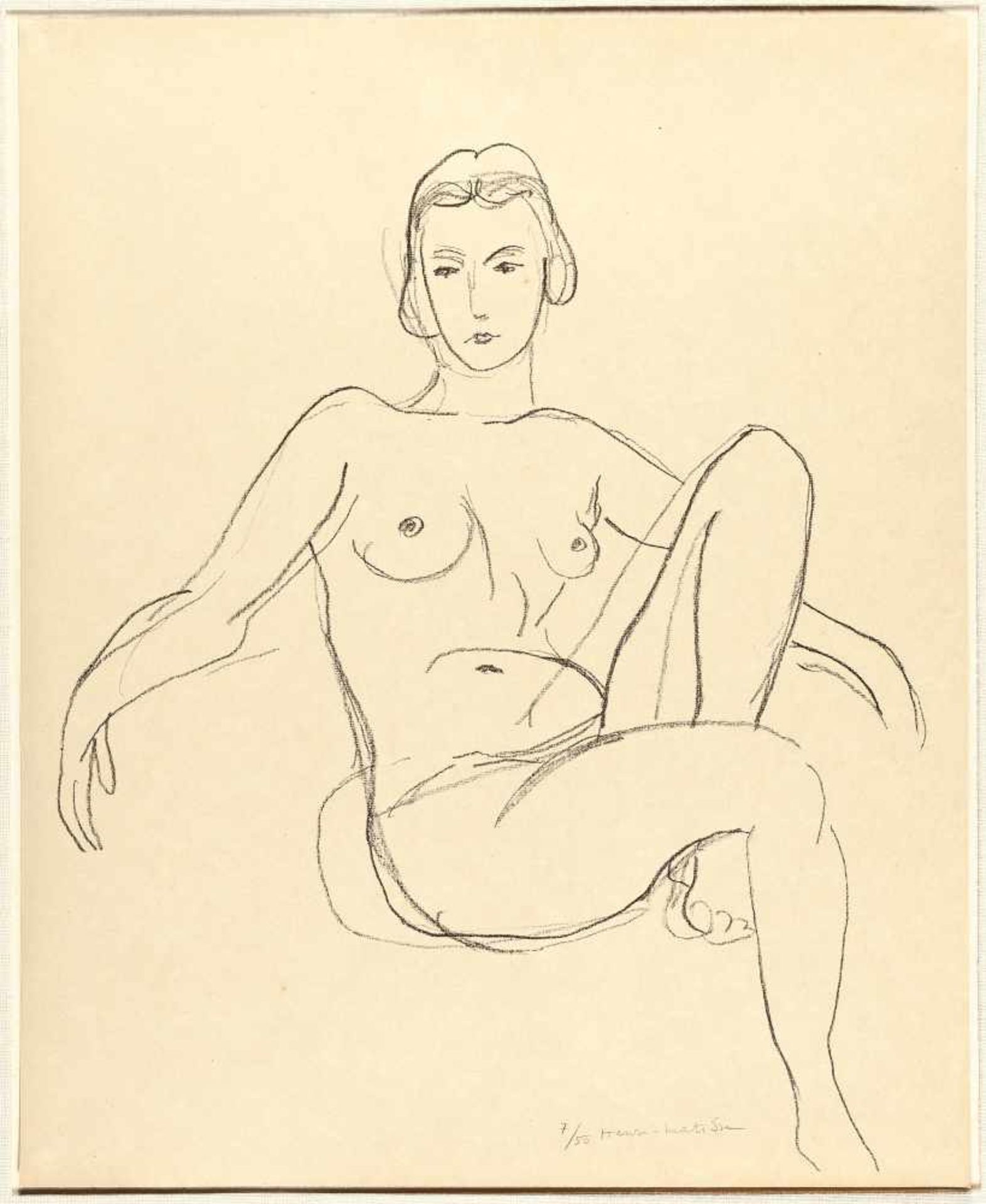 Henri Matisse Nu assis les bras étendus Lithographie auf festem Simili-Japan. (1925). Ca. 49 x 42 cm - Image 2 of 3