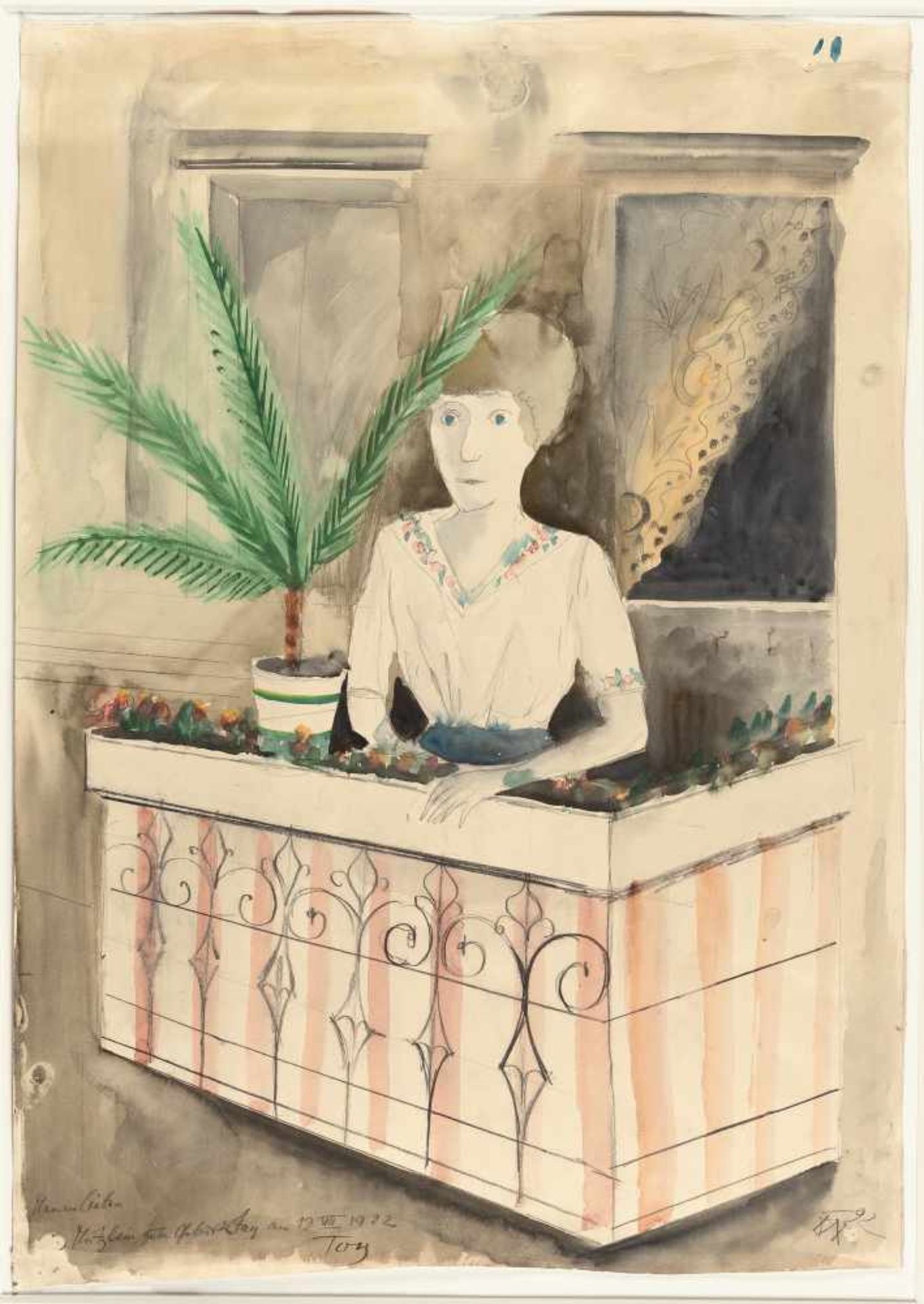 Otto Dix Auf dem Balkon Aquarell auf Velin. (19)22. Ca. 70,5 x 50 cm. Signiert und datiert unten - Image 2 of 4