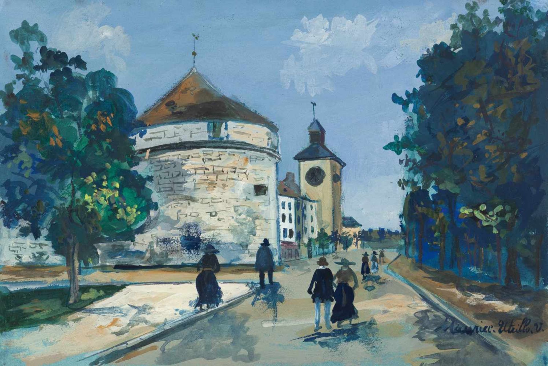 Maurice Utrillo La Tour de Soleure Gouache mit Deckweiß auf Zeichenkarton. (Um 1925). Ca. 18 x 28