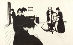 Edvard Munch Der Tod im Krankenzimmer Lithographie auf feinem Japanbütten. (1896). Ca. 40,5 x 55,5
