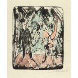 Erich Heckel Handstand Lithographie, monotypieartig koloriert, auf festem Japanbütten. (19)21. Ca.