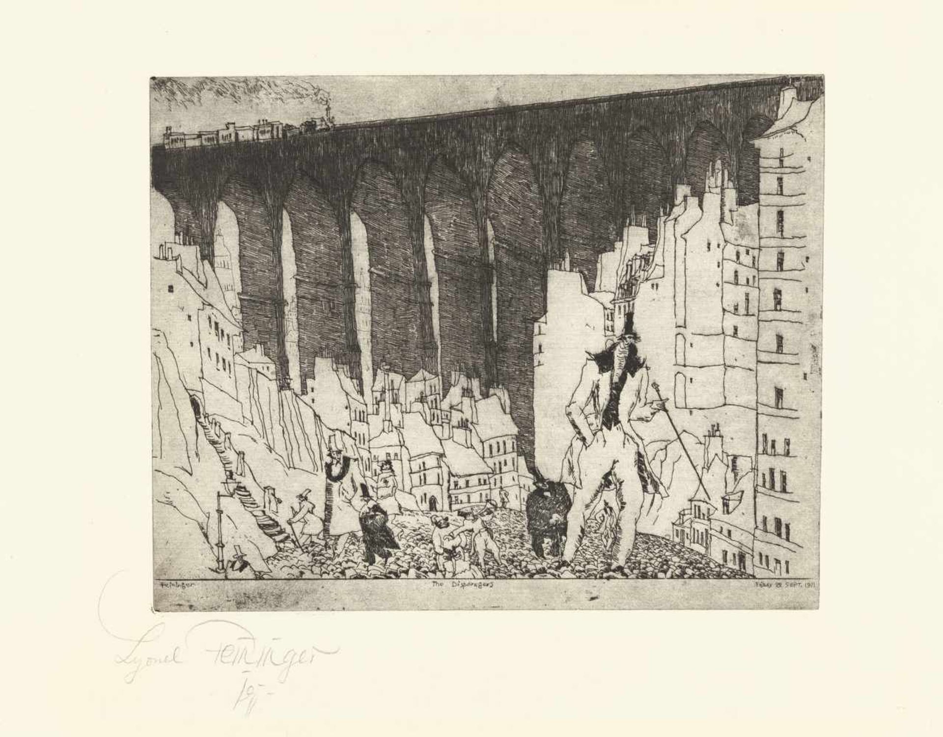 Lyonel Feininger Die Höhnenden (auch: Die Ausgestossenen) Radierung auf cremefarbenem Bütten.