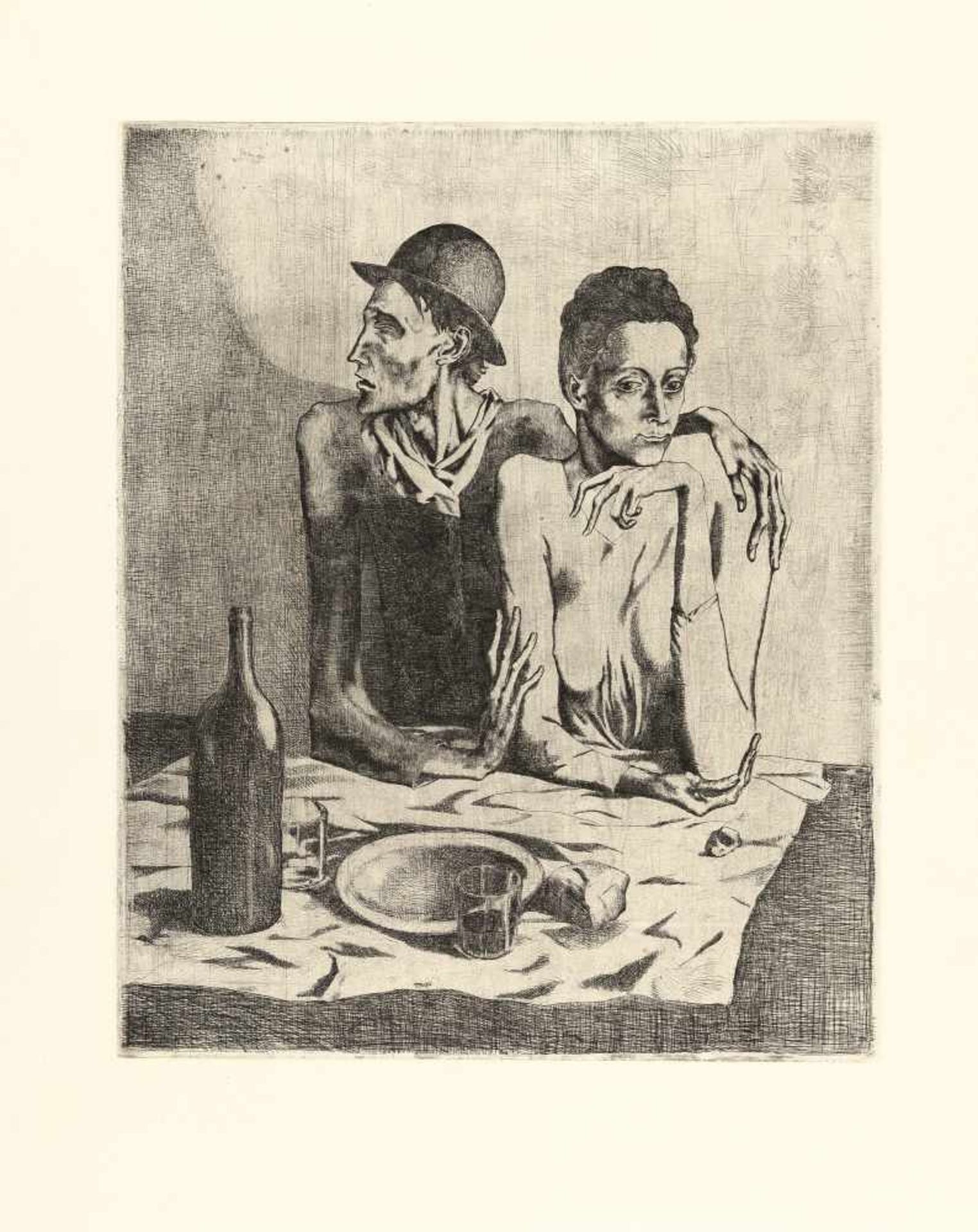 Pablo Picasso Le Repas frugal Radierung auf Velin von Van Gelder Zonen. (1904). Ca. 46,5 x 38 cm (