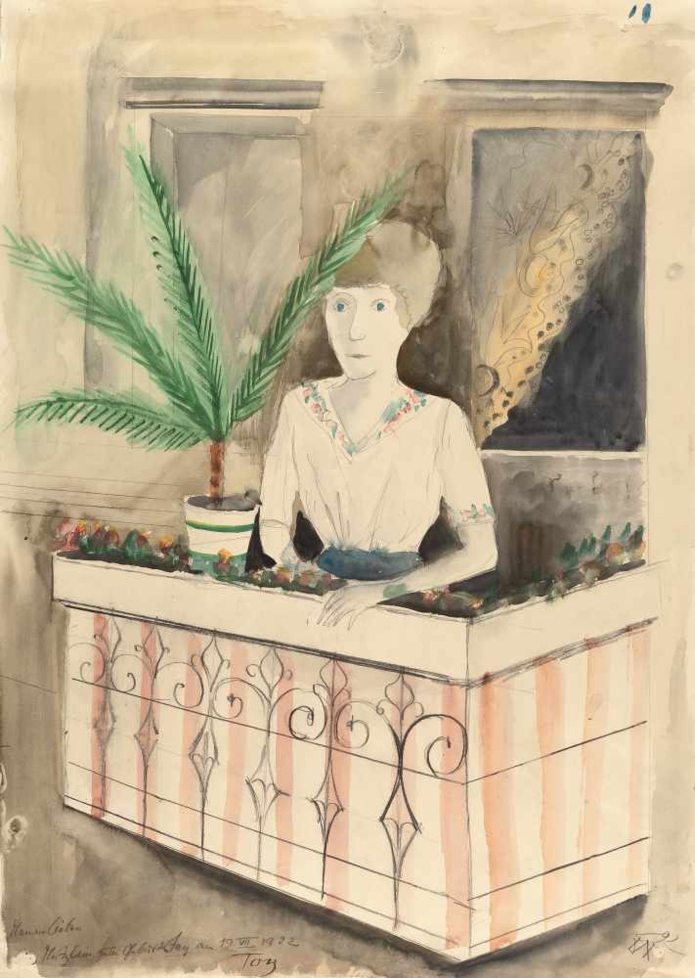 Otto Dix Auf dem Balkon Aquarell auf Velin. (19)22. Ca. 70,5 x 50 cm. Signiert und datiert unten