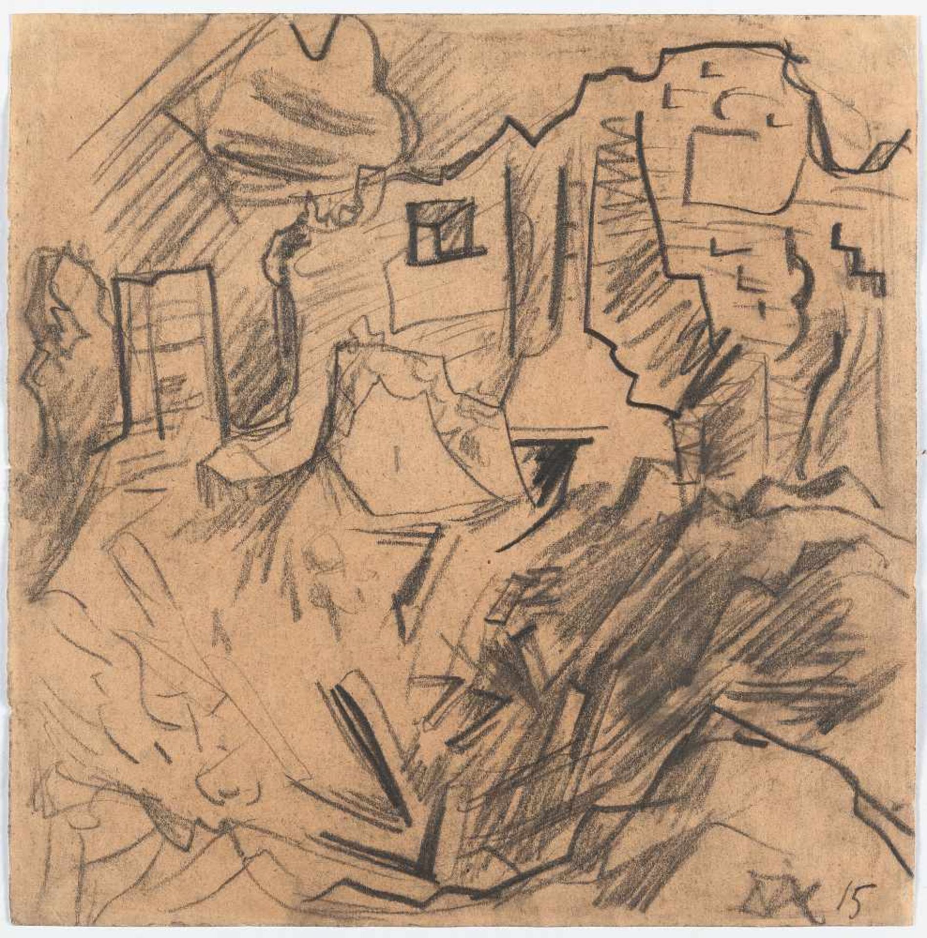 Otto Dix Trümmer Bleistift auf bräunlichem Papier. (19)15. Ca. 28,5 x 28 cm. Signiert und datiert - Image 2 of 3