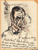 Hermann Max Pechstein Selbstporträt auf einem Brief Tuschfeder und Aquarell auf Velin mit Wz. „