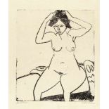 Ernst Ludwig Kirchner Akt auf Bett, sich das Haar machend Lithographie auf glattem Velin. (1911).