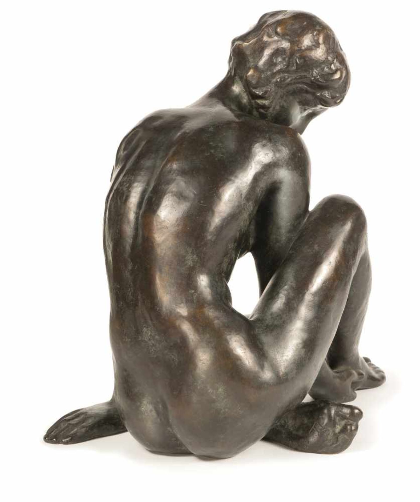 Fritz Klimsch Beschaulichkeit Bronze mit braunschwarzer Patina. (Vor 1924). Ca. 31 x 29 x 21 cm. Mit - Bild 4 aus 5