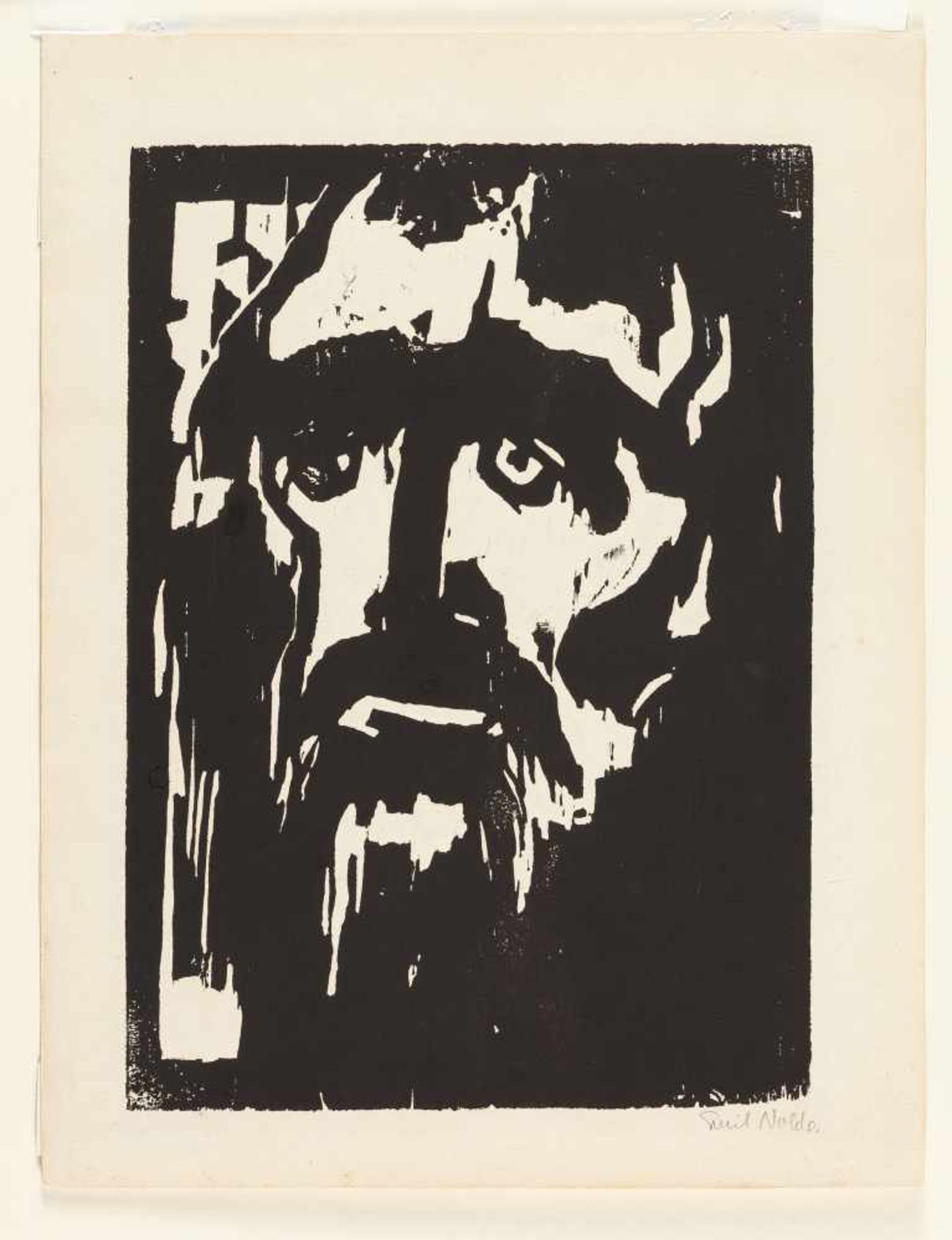 Emil Nolde Prophet Holzschnitt auf chamoisfarbenem, festem Velin. (1912). Ca. 31,5 x 22,5 cm ( - Image 2 of 3