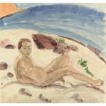 Erich Heckel „Am Strand Liegende“ Aquarell und Bleistift auf Bütten. (19)23. Ca. 53,5 x 56,5 cm.
