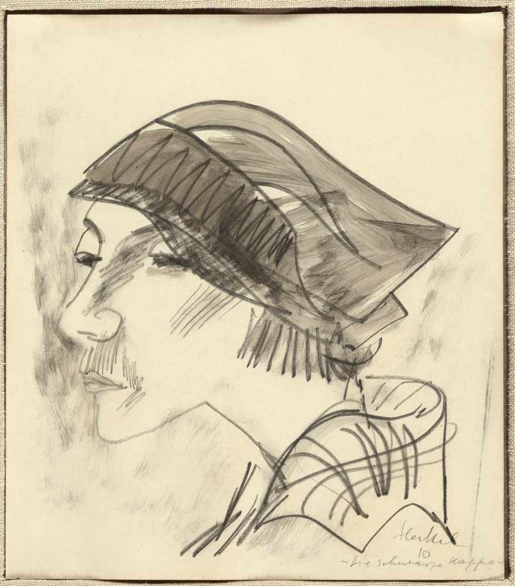 Erich Heckel „Die schwarze Kappe“ Bleistift, teils laviert, auf Velin. (19)10. Ca. 32 x 28 cm. - Bild 2 aus 3