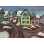 Gabriele Münter „Tauwetter im Dorf“ (Murnau) Öl auf Malkarton. 1948. Ca. 33 x 44,5 cm. Signiert