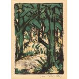 Otto Mueller Waldlandschaft Farbige Lithographie auf chamoisfarbenem Velin. (Um 1924). Ca. 25 x 17