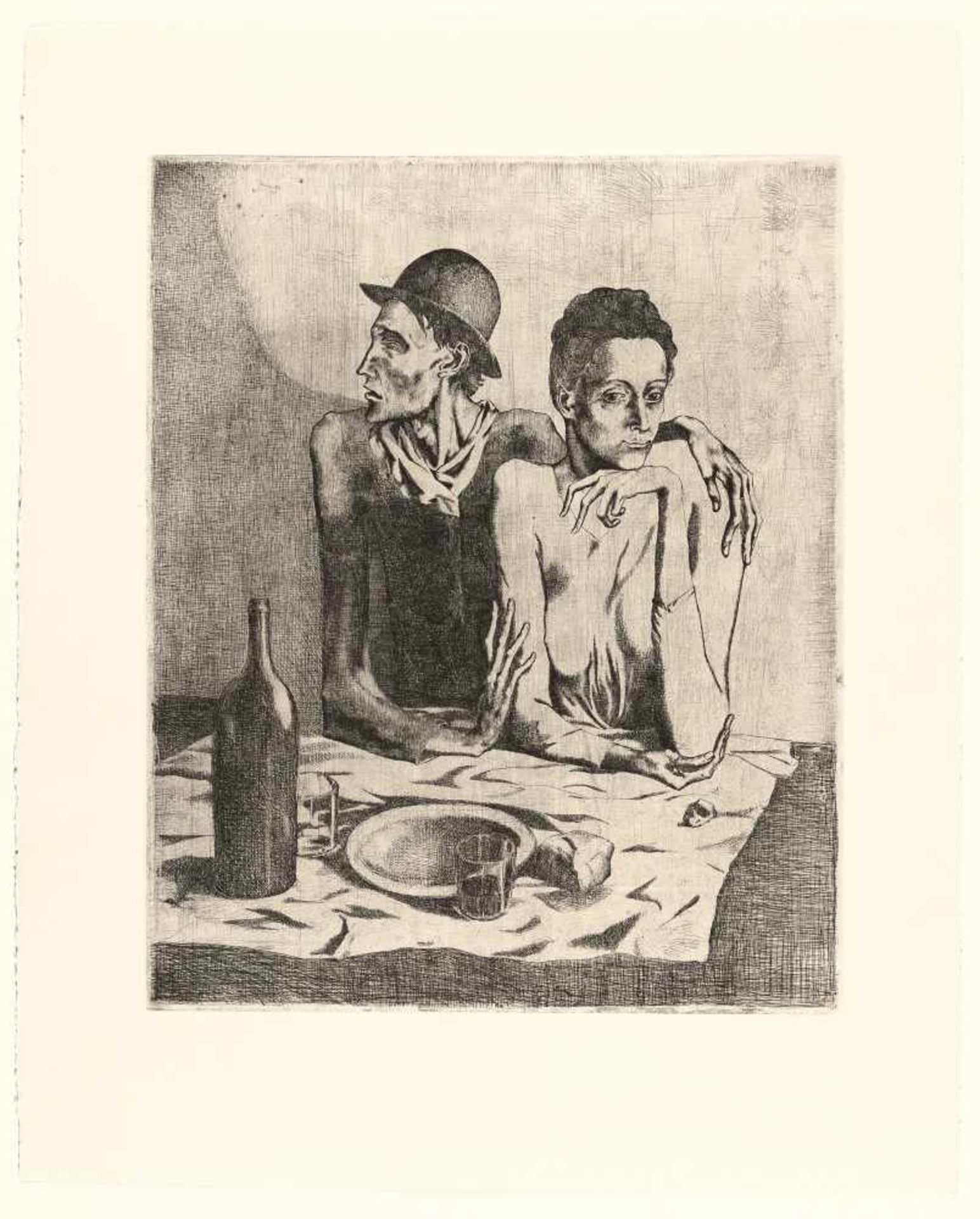 Pablo Picasso Le Repas frugal Radierung auf Velin von Van Gelder Zonen. (1904). Ca. 46,5 x 38 cm ( - Image 2 of 3