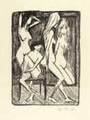 Otto Mueller Drei Mädchen vor dem Spiegel Lithographie auf leicht strukturiertem Bütten. (Um