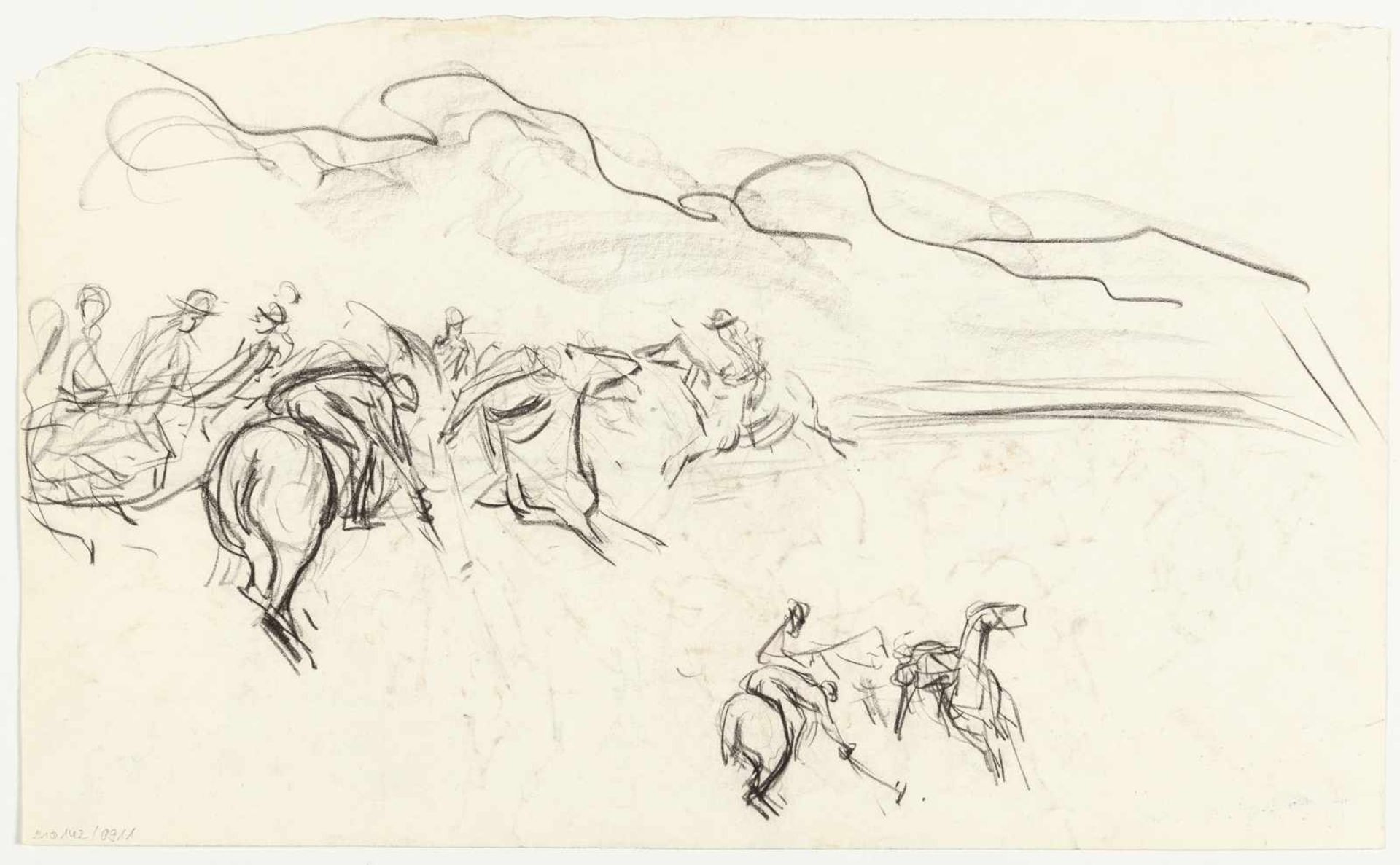 Max Liebermann Recto - Verso: Polospiel Kreide auf chamoisfarbenem, glattem Velin. Ca. 23 x 38 cm. - Image 4 of 4