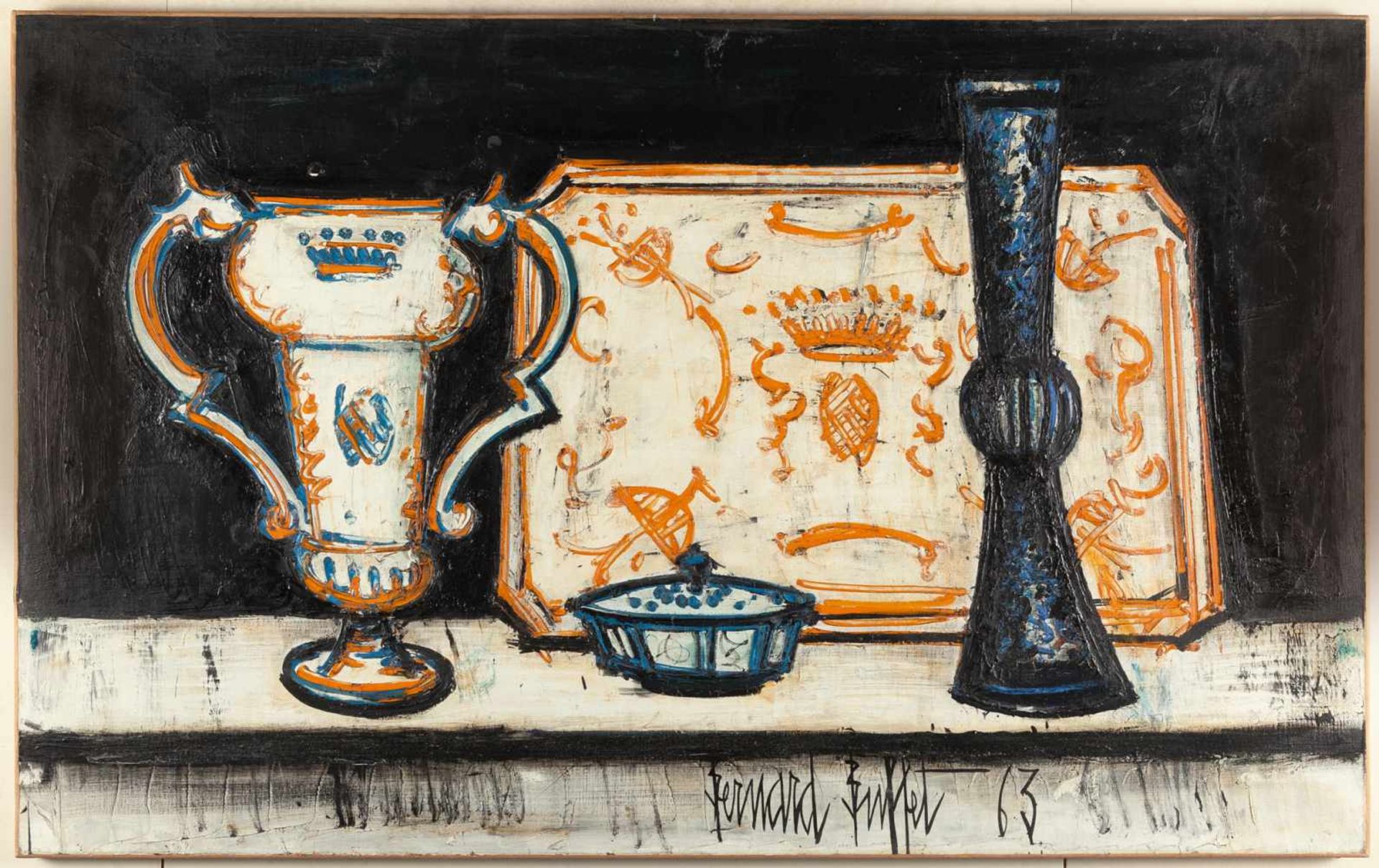 Bernard Buffet Stillleben Öl auf Leinwand. 19(63). Ca. 81 x 130 cm. Signiert und datiert unten, - Image 2 of 3