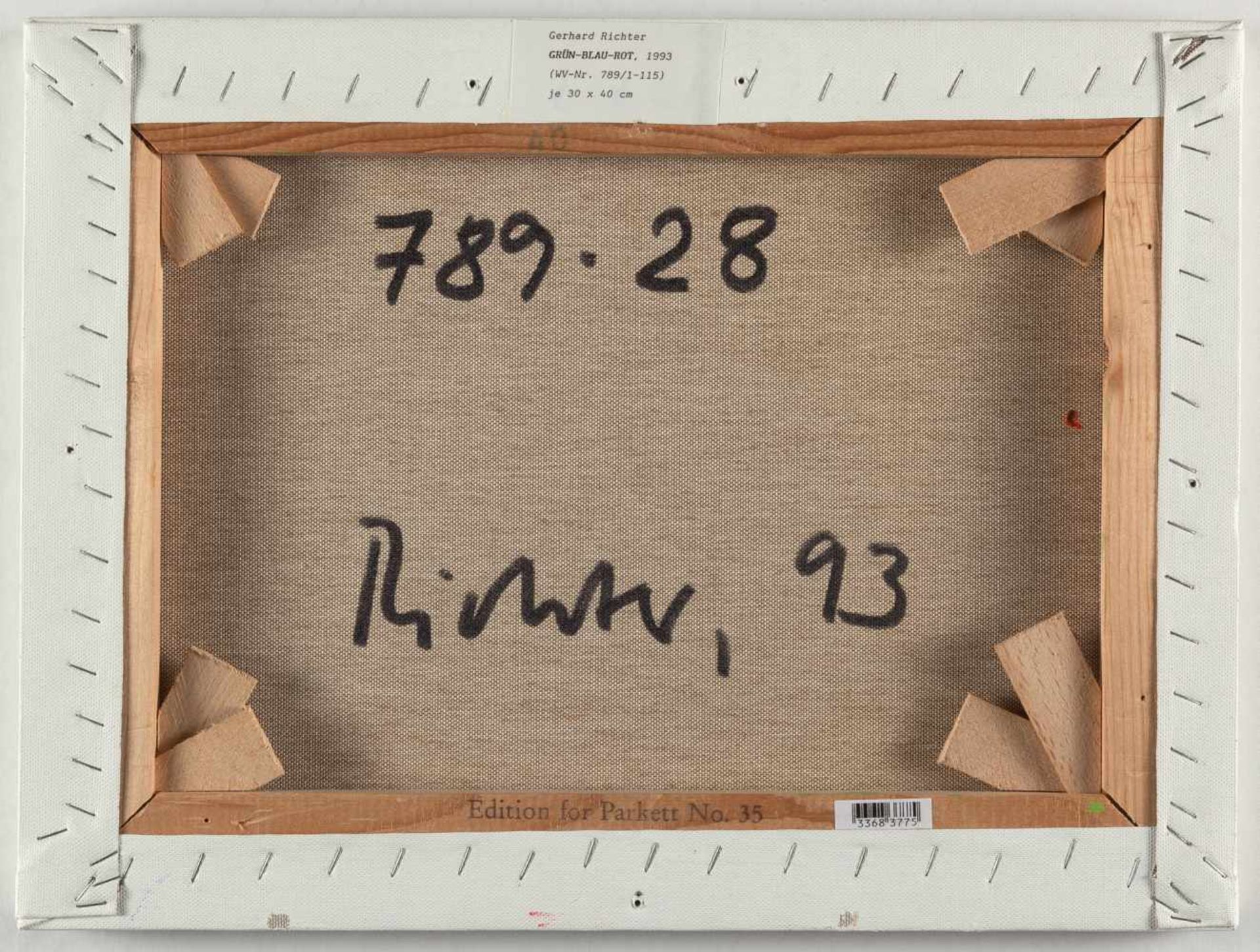Gerhard Richter Grün-Blau-Rot Öl auf Leinwand. (19)93. Ca. 29,5 x 40 cm. Verso auf der Leinwand - Bild 3 aus 11