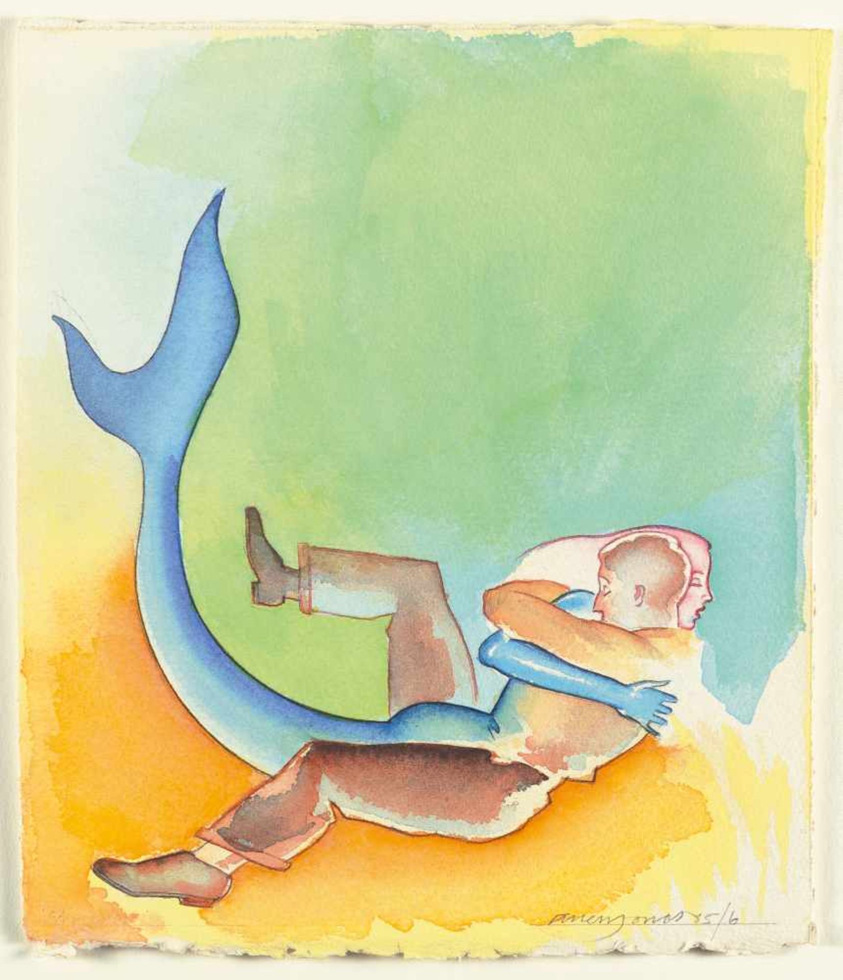 Allen Jones „Forever“ Aquarell und Bleistift auf festem Aquarellkarton. (19)85. Ca. 30 x 26 cm. - Bild 2 aus 2