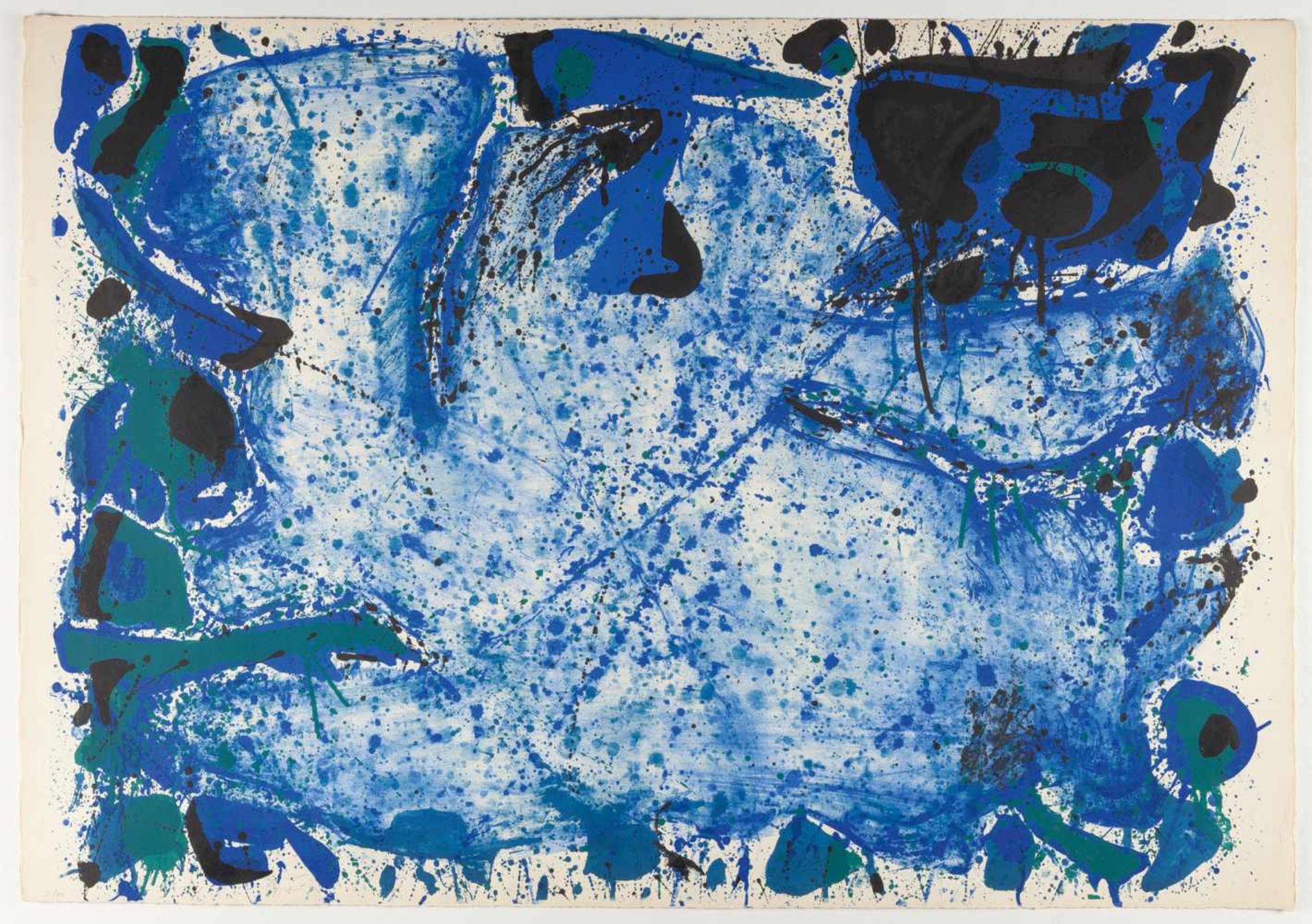 Sam Francis Happy Death Prints Farbige Lithographie auf Velin von BFK Rives. (1960). Ca. 63 x 90,5 - Bild 2 aus 3