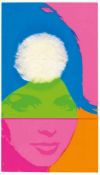 Martial Raysse Ohne Titel Collage mit farbiger Serigraphie, zweiteilig, und Puderquaste auf festem