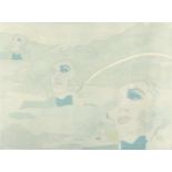 Werner Berges „Drei Hüte“ Acryl auf Leinwand. (19)74. Ca. 59 x 79 cm. Verso signiert, datiert,