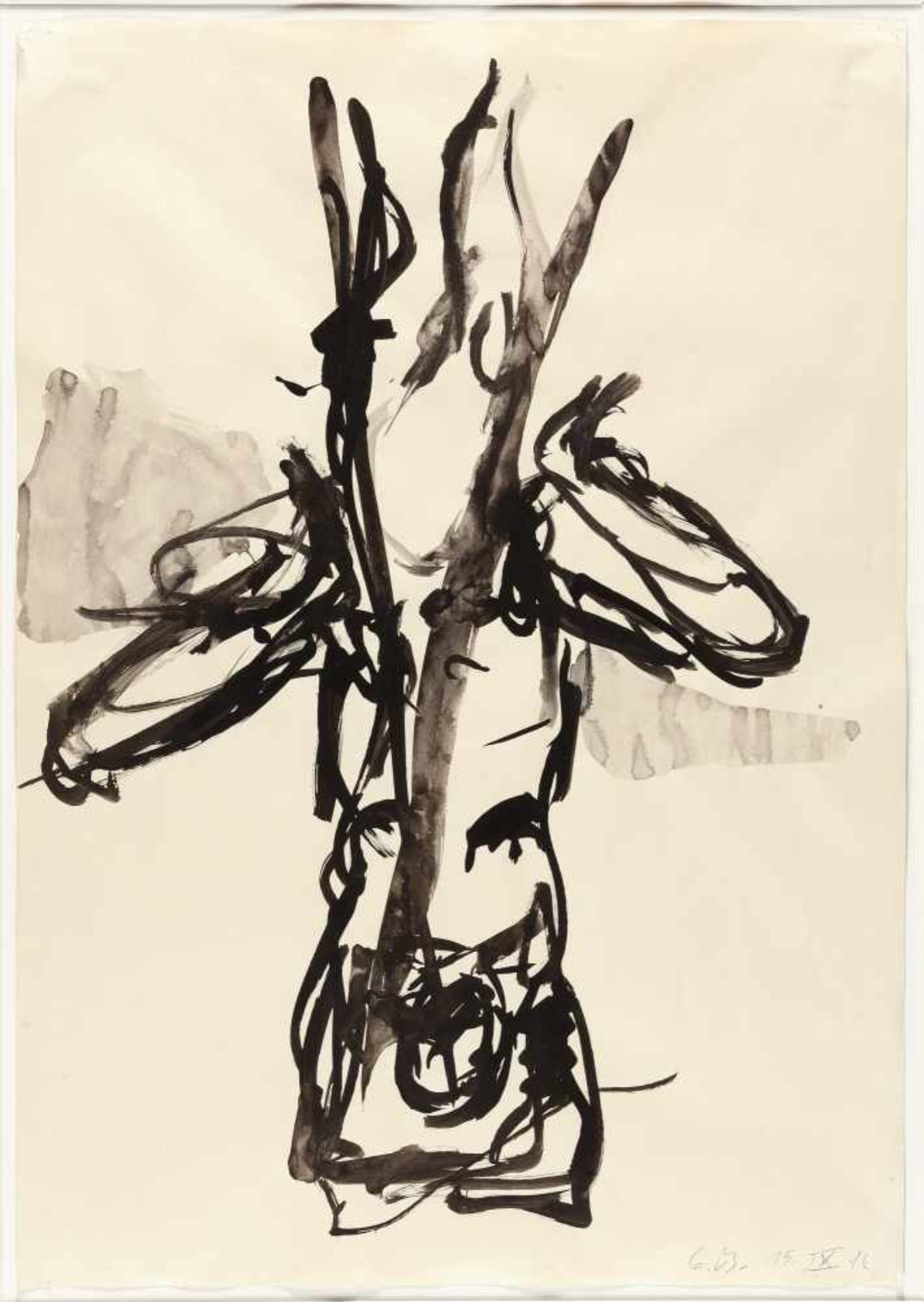 Georg Baselitz Ohne Titel (Dreibeiniger Akt) Tusche auf Velin. (19)76. Ca. 61 x 42,5 cm. - Bild 2 aus 3