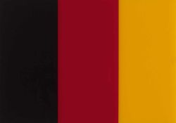 Gerhard Richter Schwarz, Rot, Gold II Kunstharzfarbe hinter Glas mit Hartfaserplatte (