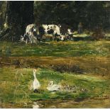 Eugène Joors1850 Borgerhout/Antwerpen - Berchem/Antwerpen 1910Landschaft mit Kühen und EntenÖl auf