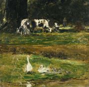 Eugène Joors1850 Borgerhout/Antwerpen - Berchem/Antwerpen 1910Landschaft mit Kühen und EntenÖl auf