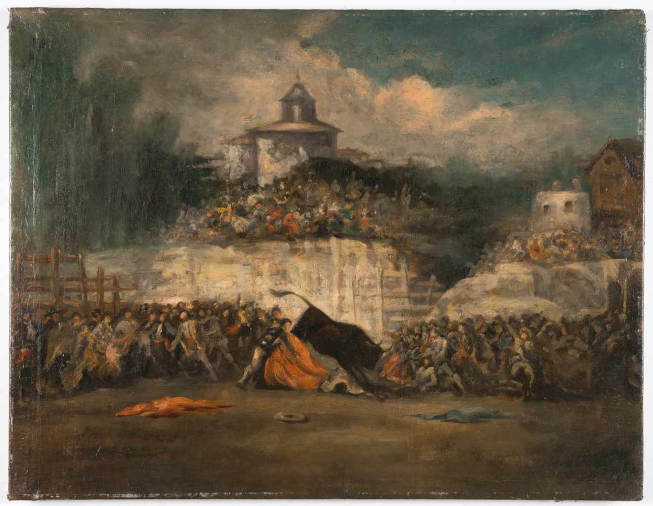 SpanischCorrida de torosÖl auf Leinwand, doubliert. (Um 1840). 50 x 65,3 cm.SpanishCorrida de - Image 2 of 3