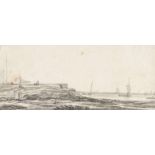 Simon de Vliegerum 1601 Rotterdam - Weesp 1653Schiffe vor der KüsteSchwarze Kreide, grau laviert auf
