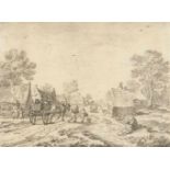 Pieter de Molijn1595 London - Haarlem 1661Dorfstraße mit KarrenSchwarze Kreide, grau laviert auf