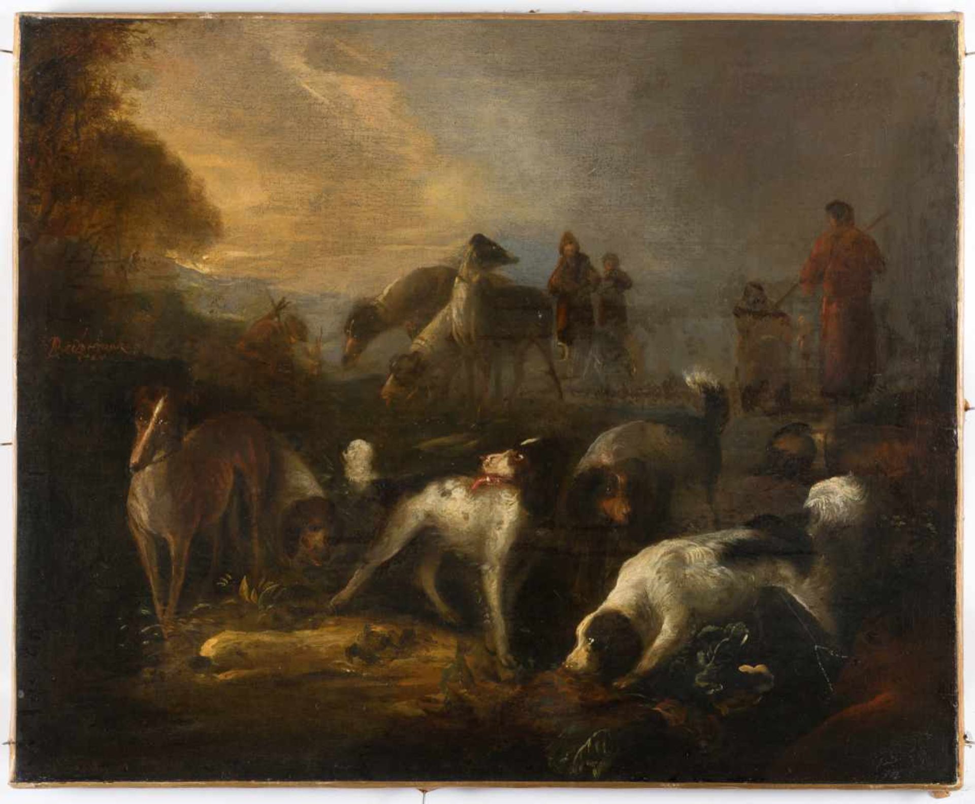 Adriaen Cornelisz. Beeldemaker1618 Rotterdam - Den Haag 1709Jagdhunde und Jäger in einer - Bild 2 aus 3