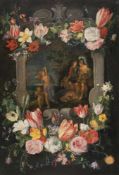 Jan Brueghel d. J. (zugeschrieben) 1601 - Antwerpen 1678 Blumengirlanden um eine Kartusche mit