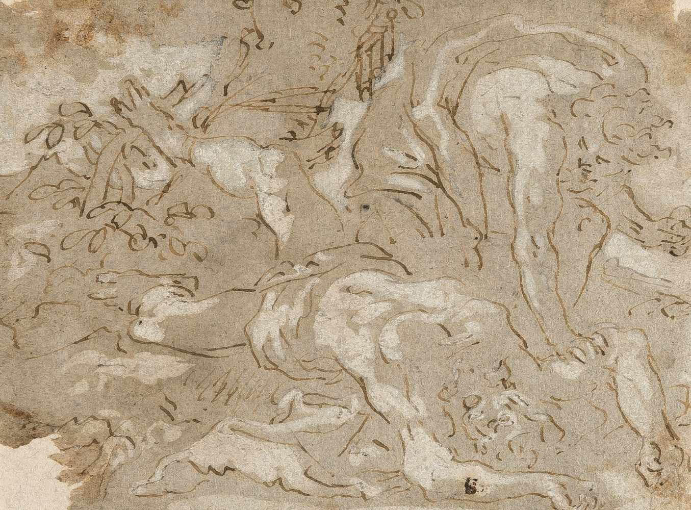 Daniel Seiter1649 Wien - Turin 1705Schindung des Marsyas durch ApollFeder in Braun, weiß gehöht, auf