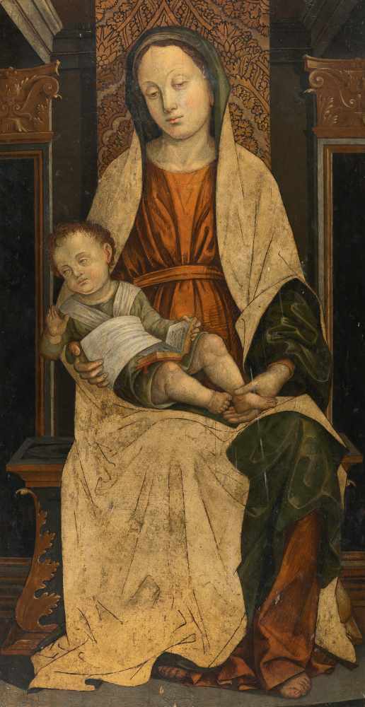 Bernardo Zenale (Werkstatt/Umkreis)um 1460 Treviglio - Mailand 1526Thronende Madonna mit KindÖl