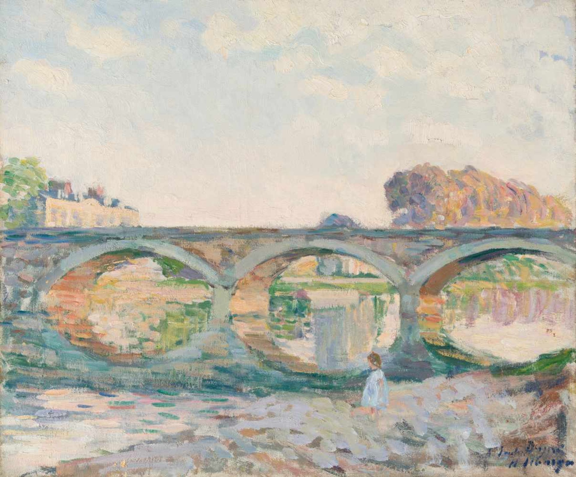 Henri Lebasque 1865 Champigné – Le Cannet 1937 Pont de la Marne près de Lagny Öl auf Leinwand. (Um